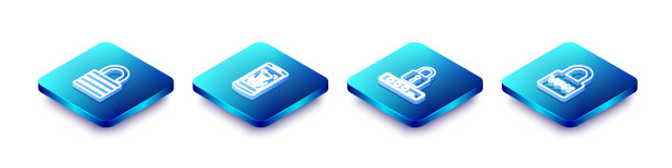 设置等距线锁定，移动和人脸识别，密码保护和VPN图标。向量图片下载