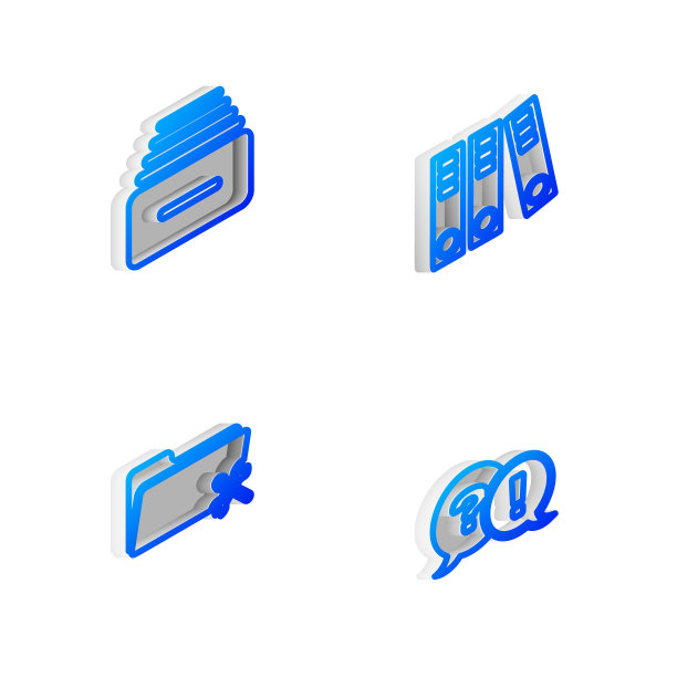 设置等距线办公文件夹，抽屉与文件，文件夹服务和问题和感叹号图标。向量图片下载