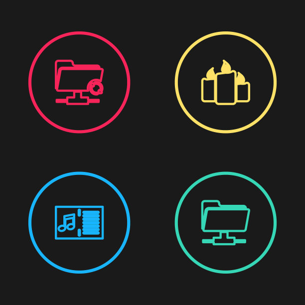 设置line Music book with note, FTP文件夹，Burning candle和同步刷新图标。向量图片下载