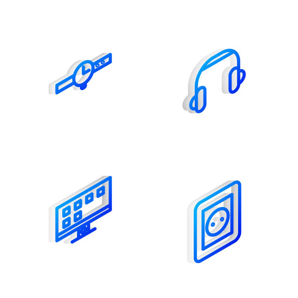 设置耳机，手表，智能电视和插座图标等距线。向量图片下载