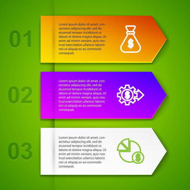 设定线钱袋，齿轮与美元和饼图和。业务信息模板。向量图片下载