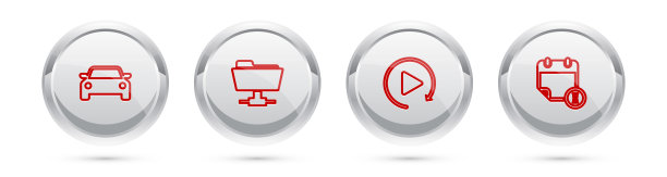 设置行车，FTP文件夹，视频播放按钮和日历和时钟。银圈按钮。向量图片下载