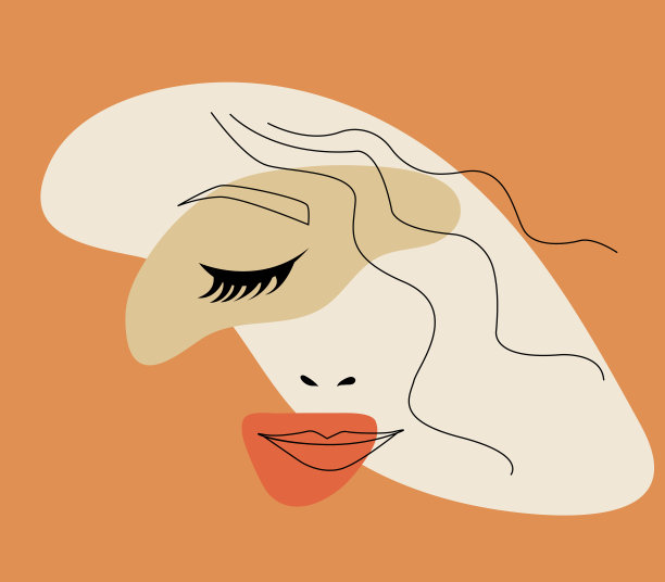 向量极简风格肖像。线花，女人画像。手绘抽象女性打印。用于社会网络故事，美丽的标志，海报插图，卡片，t恤打印图片下载