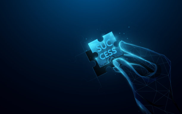 手握成功字在拼图上拼图。商业解决方案，成功理念。矢量图图片下载