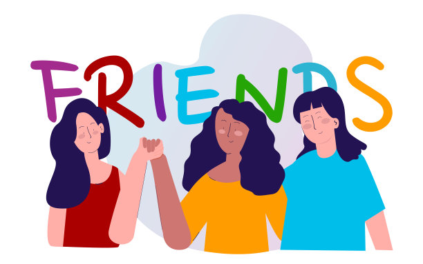 卡通扁平风格：女人举起手臂欣赏山景矢量设计插画图片下载