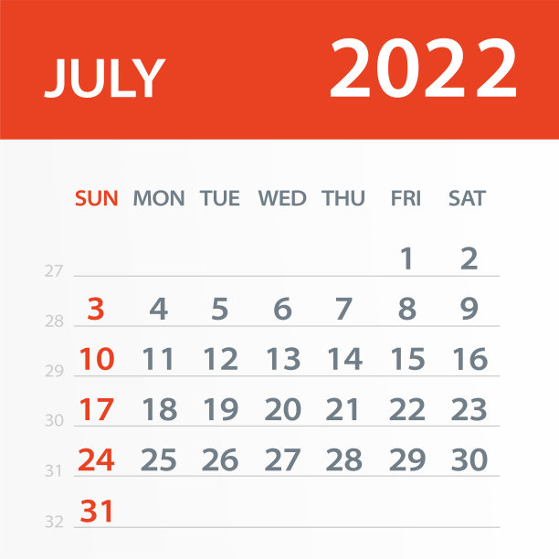 2022年7月日历叶-矢量插图图片下载