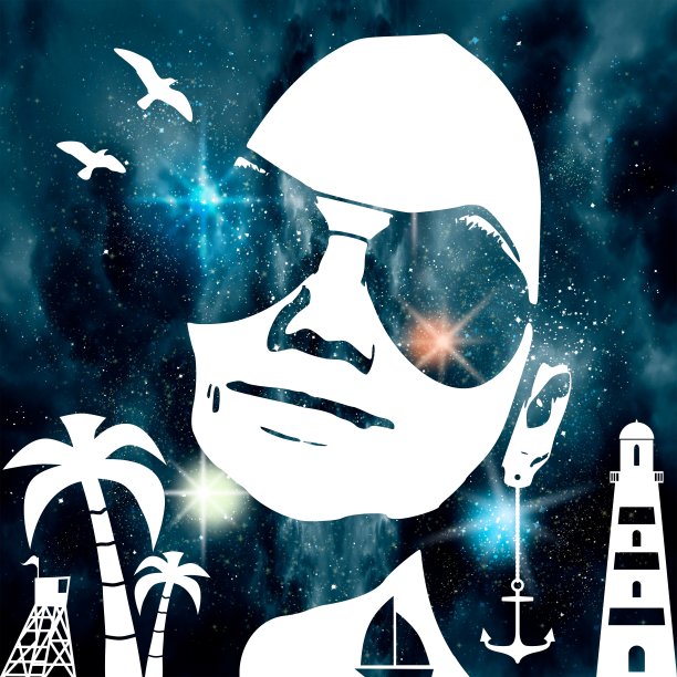 女人的头和宇宙充满了星星。图片下载