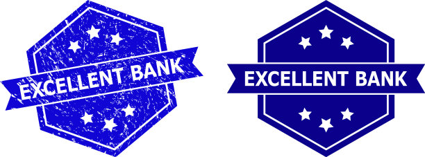 六边形优秀的银行密封与grunge风格和图片下载