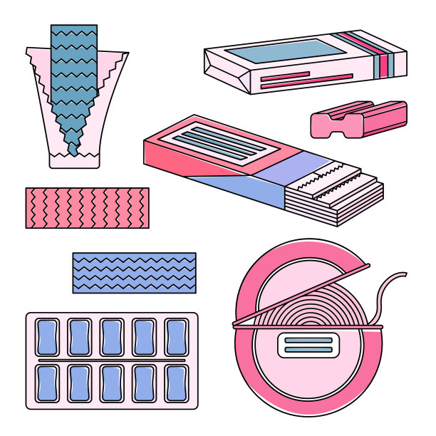 彩色套口香糖风格90年代线条艺术图片下载