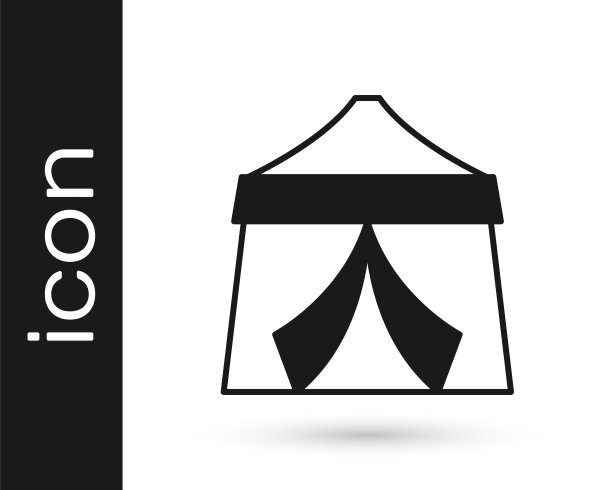 黑色马戏团帐篷图标孤立在白色背景。狂欢节野营帐篷。游乐园。向量图片下载