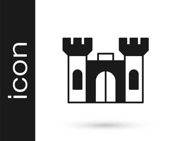 黑色城堡图标孤立在白色背景。向量图片下载