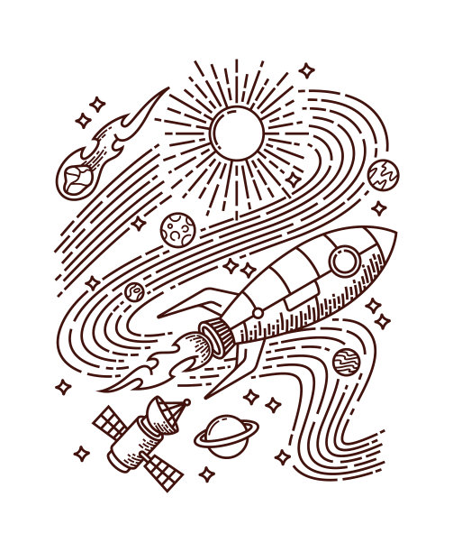 手绘火箭探险线图片下载