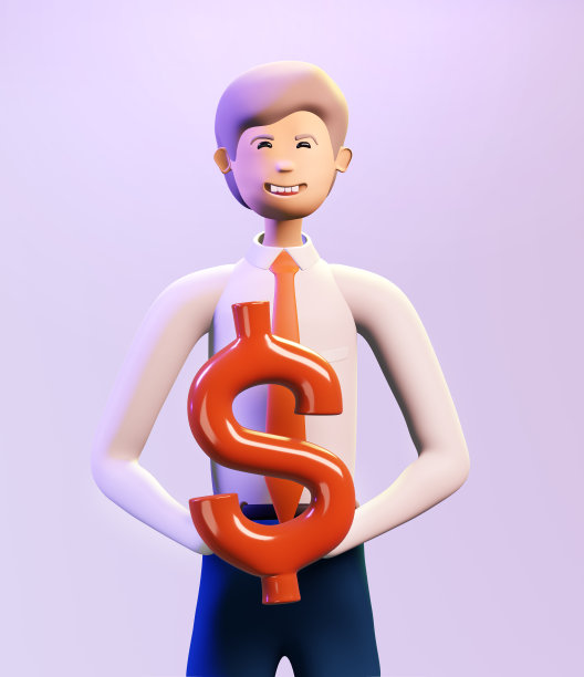 快乐，成功的商人持有美元标志。3 d渲染插图。商业、银行、咨询、创业概念图片下载