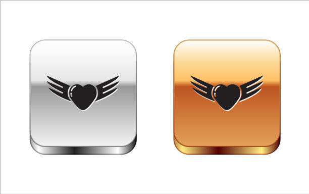 黑色的心与翅膀图标孤立在白色图片下载