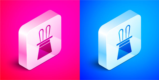 等距魔术师帽子和兔子耳朵图标图片下载