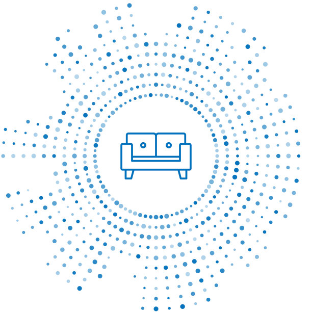 蓝色线条的沙发图标孤立在白色的背景图片下载