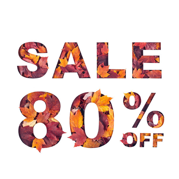 文字出售八折填充红色秋天枫叶纹理图片下载