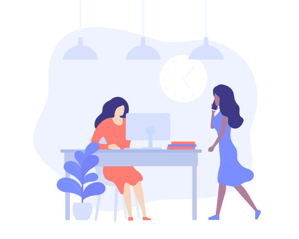 在开放式办公室工作的女孩图片下载