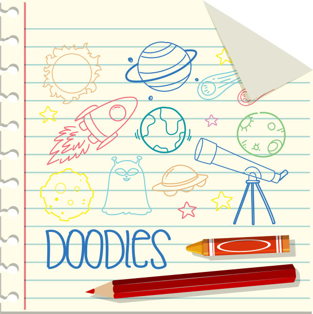 在纸上涂鸦空间元素图片下载