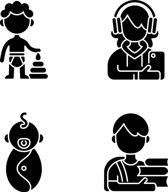 老化过程黑色字形图标设置在空白图片下载