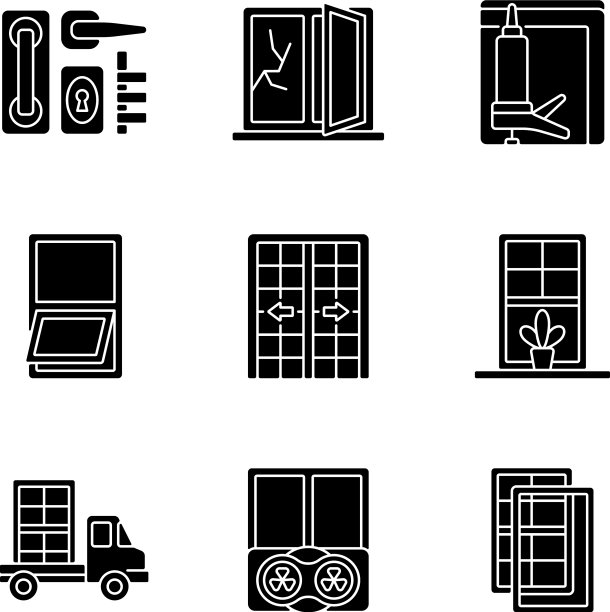 门窗安装黑色象形文字图标图片下载