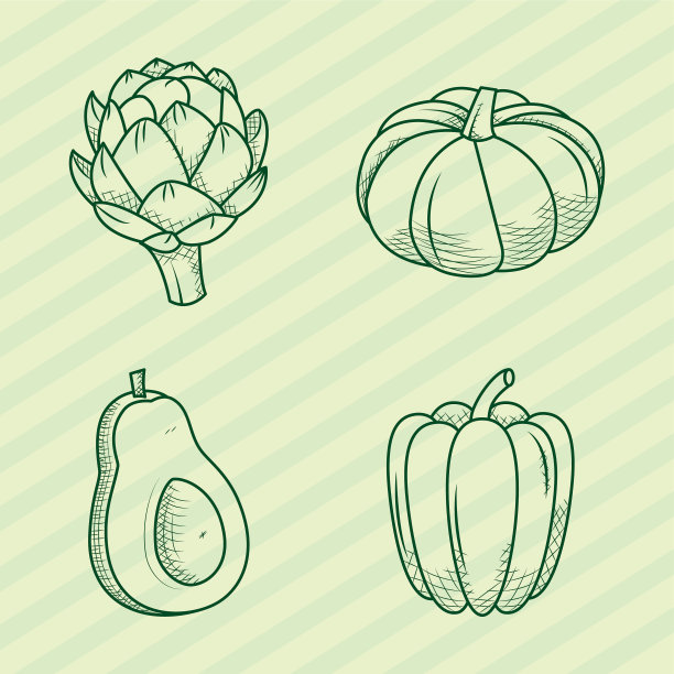鳄梨和蔬菜图标设置素描风格图片下载