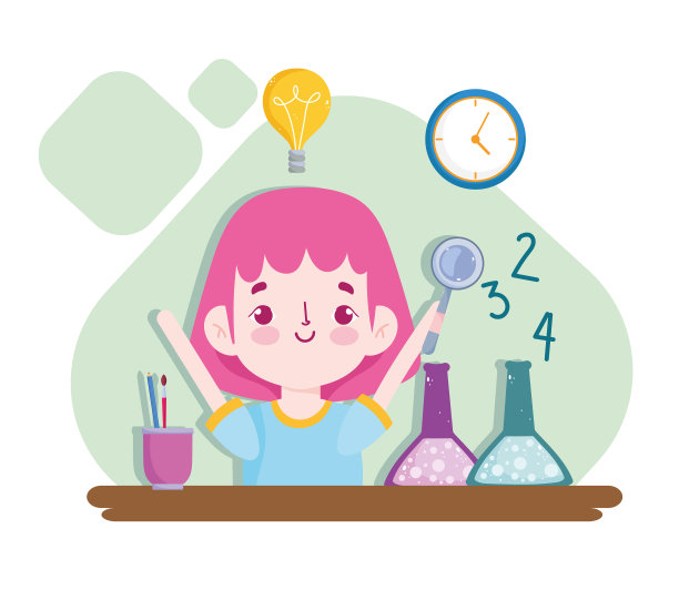 学校学生女孩科学班放大镜和图片下载