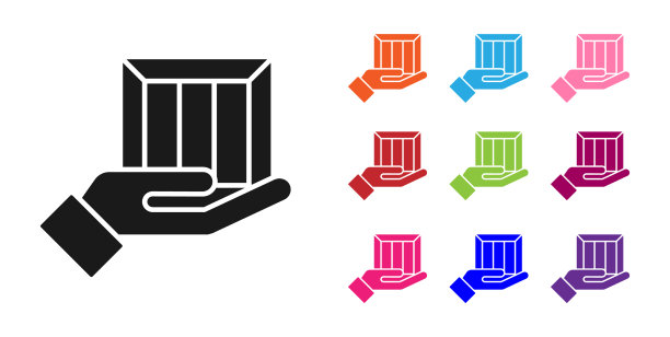 黑色投递手与纸板箱图标图片下载