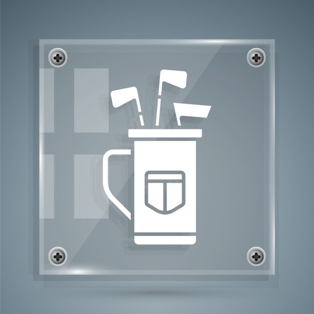 白色高尔夫球袋与俱乐部图标孤立在灰色图片下载