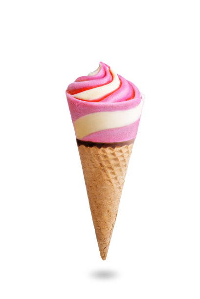 白色孤立的背景上是粉红色和黄色的华夫蛋筒冰淇淋图片下载