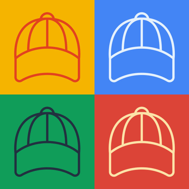 流行艺术线棒球帽图标孤立的颜色图片下载