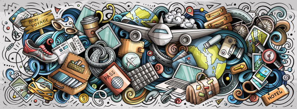 旅行手绘卡通涂鸦插图。图片下载