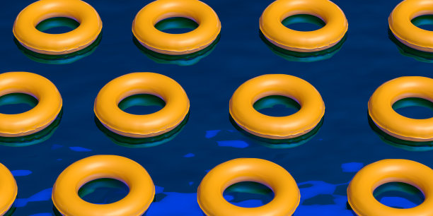 矢量图无缝设计了几个可充气的黄色橡皮环，在一个水池里复制空间图片下载