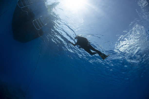 潜水员回到船上图片下载