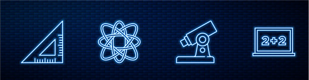 设原子和三角尺线显微镜图片下载