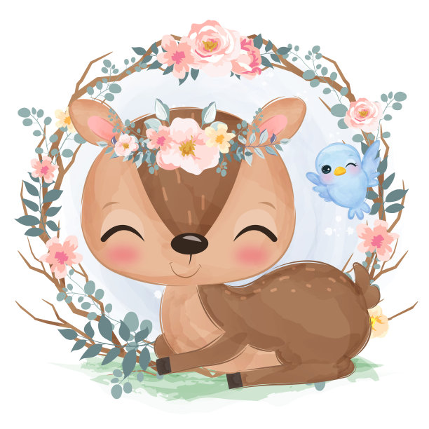 可爱的水彩画动物图片下载