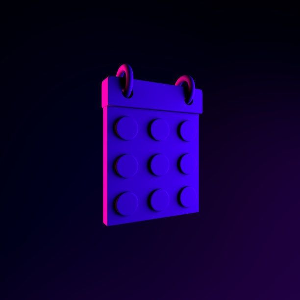 霓虹灯圆形日期日历图标。3d渲染UI ux界面元素。黑暗的象征。图片下载