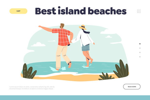 最好的岛屿海滩概念登陆页与年轻夫妇在海边的暑假图片下载