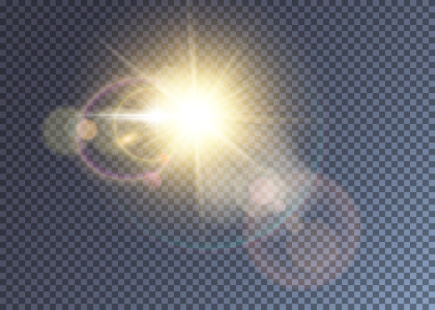 闪耀的金色向量太阳与镜头光晕图片下载