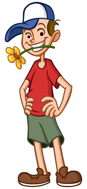 牙间含花的男孩图片下载