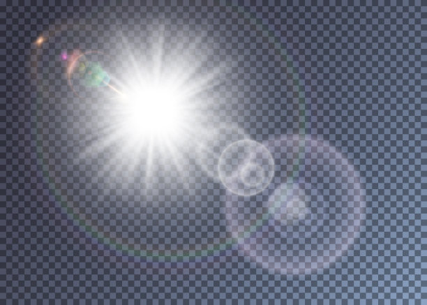 明亮的白色向量太阳与镜头耀斑图片下载