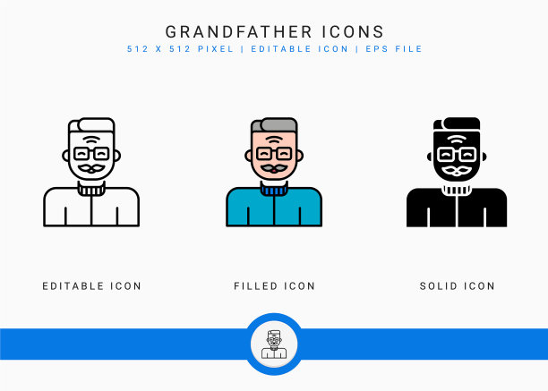 祖父的图标设置与固体图标线风格图片下载