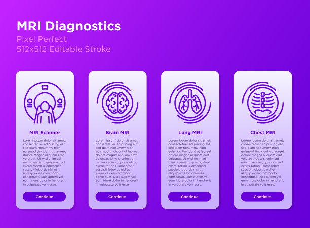 MRI诊断移动用户界面与细线图标。肿瘤检测用医疗设备。像素完美，可编辑的笔触。矢量插图。图片下载