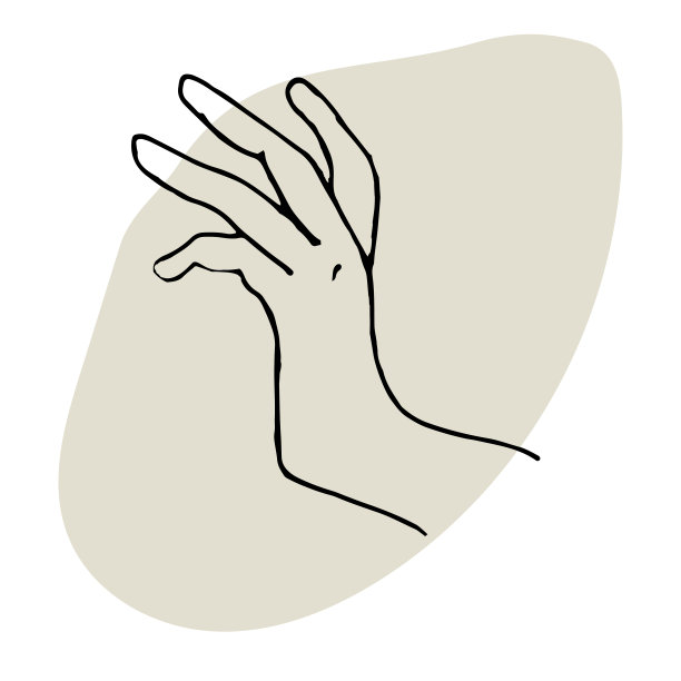 为标志和设计的线性手绘。女人的手。黑白画和污渍。手，棒，刷子。图片下载