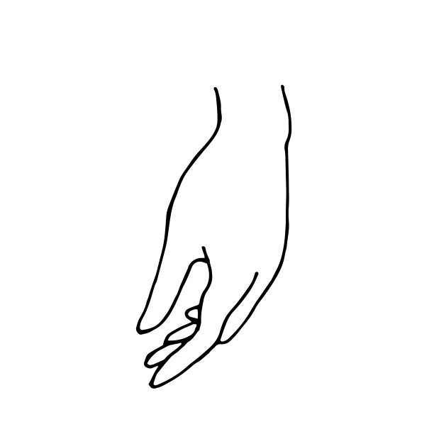 为标志和设计的线性手绘。女人的手。黑白画和污渍。手，棒，刷子。图片下载