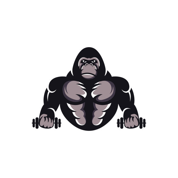 大猩猩健身训练矢量标志设计图片下载