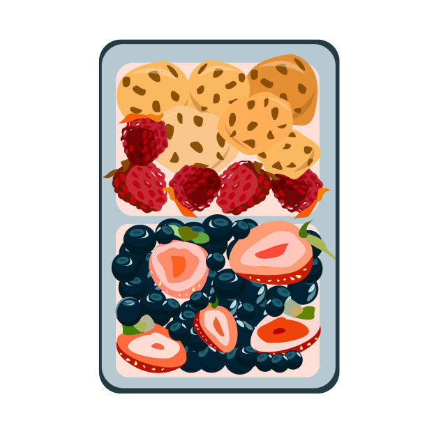 有浆果和饼干的午餐盒。图片下载