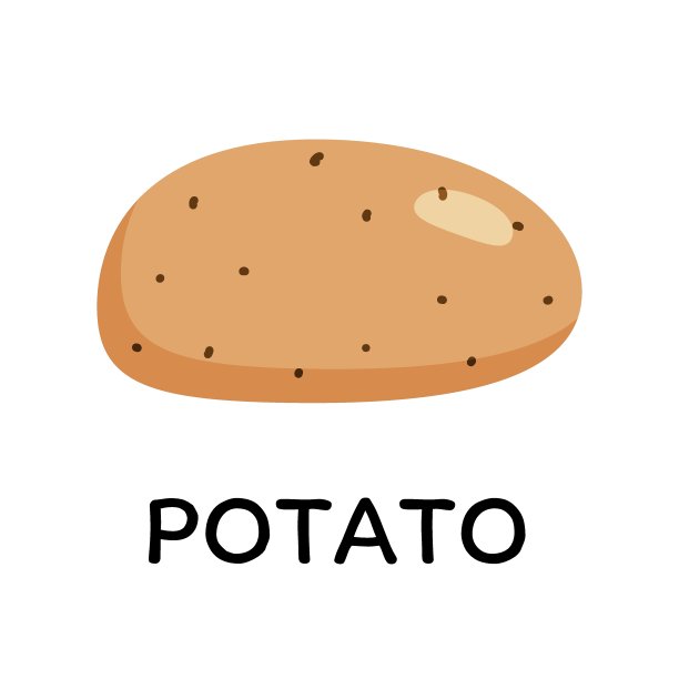 土豆，矢量插图在卡通扁平风格。食物和蔬菜的概念。打印食谱，餐厅，超市，市场。素食新鲜食品的标签，杂货店图片下载