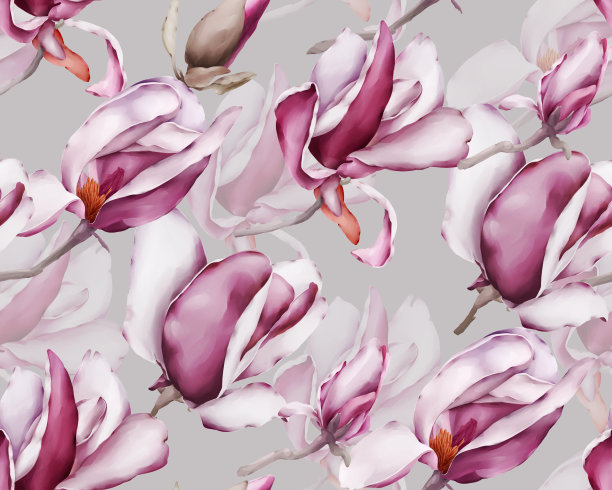 无缝图案与木兰。水彩画风格的花。图片下载