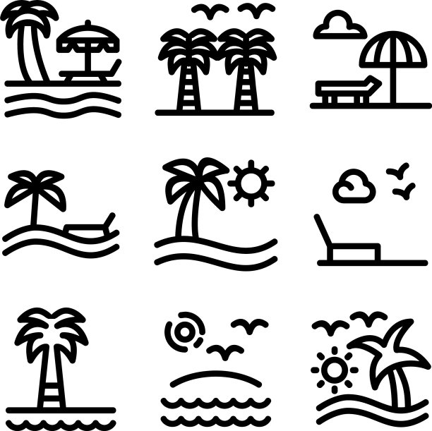 海滩图标或标志孤立的标志符号图片下载